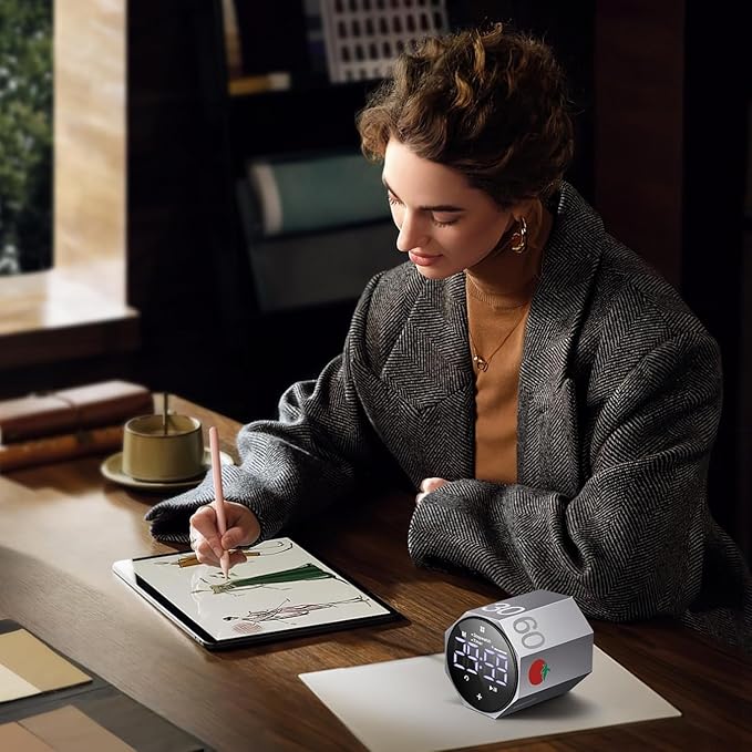 MIAOKE Pomodoro Timer-Aluminum Alloy Frosted Metal LED Large Screen Digital Automatically Rotated Display, Focus Efficient Management on Work and Study,Office,Living Room-Gray