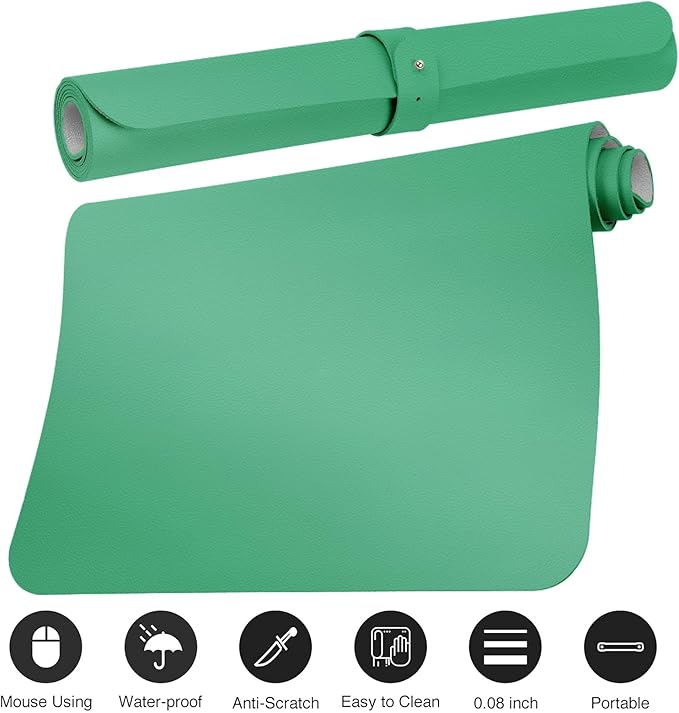 Boutilon Leather Desk Pad Protector,Non-Slip Mouse Pad,Laptop Desk Pad,Office Mouse Mat,Waterproof Leather Desk Blotter,Desk Writing Pad for Office and Home (M-Light Green,30"x14")