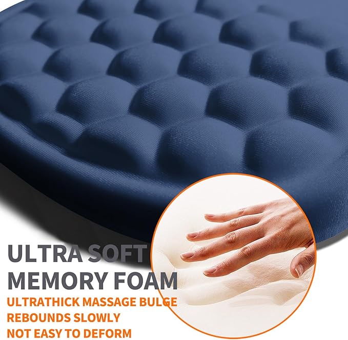 Ergonomic Joint Wrist Support Mouse Pad with Memory Foam Cushion Massage Bump, Carpal Tunnel Pain Relief Mousepad Slope Design for Wrist Rest, 11.8x7.9 in, Dark Steel Blue