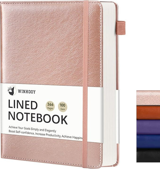 Lined Journal Notebook, 366 Pages, 100Gsm Leather Hardcover Journals for Writing Thick A5 College Ruled Classic Notebook with Pen Loop, Daily Journal for Women Men Travel Business Work Office
