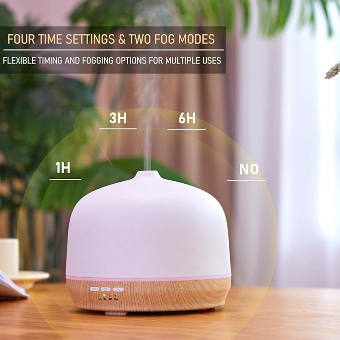 Ceramic Essential Oil Diffusers for Home Large Room, Aromatherapy Scent Air Diffuser Ultrasonic Aroma Defusers 500ml with Timed—Wood