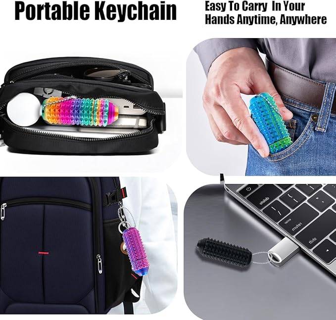 Little Pain Ouchies Fidget (4PCS), With Clicker Button & Spinner Pain Stim Fidget Sensory Toy for Adults & Teens. 3D Printed Spin Spiky Grippie Keychain for Stress Relief & Focus Novelty Gifts (Laser)