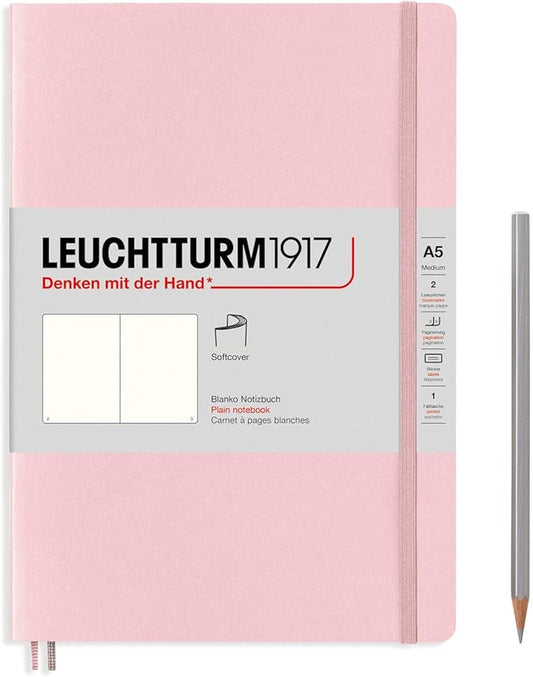 LEUCHTTURM1917 - Notebook Softcover Medium A5-123 Numbered Pages for Writing and Journaling (Plain, Powder)