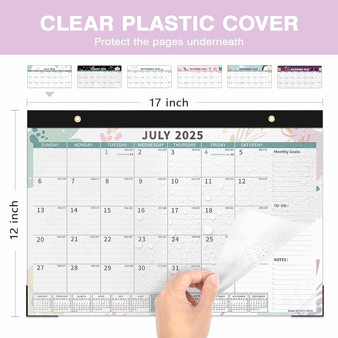 Ospelelf Desk Calendar 2025-2026, Magnetic Fridge Wall Calendar, 18 Month Monthly Large 17" X 12" Calendar Planner with Plastic Cover, July 2025 to December 2026 Floral