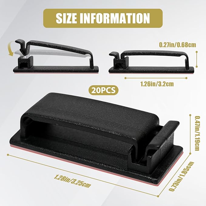 Self Adhesive Cable Management Clips, Line Clips, Cable Organizers, TV PC Line Clips, Ethernet Cable Clips Under Desks - Durable PA66 Material, Easy to Install (Black 50Pcs)