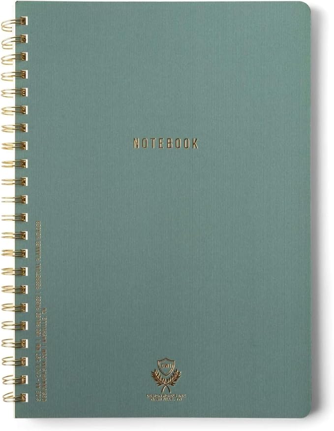 DesignWorks Ink Spiral Notebook – Large 8.25" x 11.625" Planner Notebook Journal with Lined, Perforated Pages – Twin Wire Soft Cover Journal with Textured Paper, 160 Pages – Juniper Green