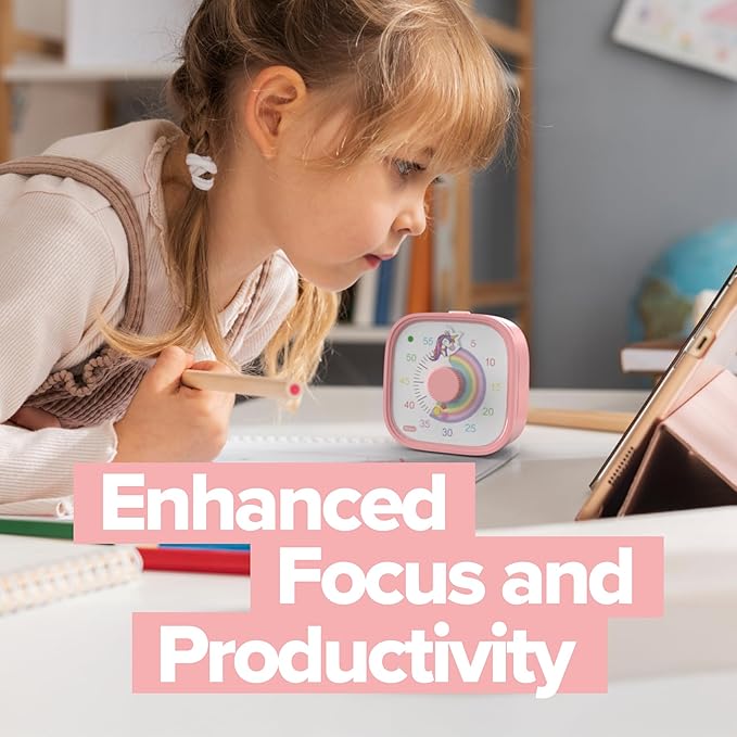Visual Timer for Kids – Silent Time Management – 60 Minute Countdown – Focus and Productivity Tool – for Classroom, Toddlers, Study, Toothbrush – Fun Design – Adjustable Alarms (Pink)