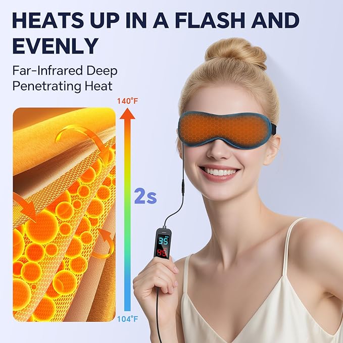 Heated Eye Mask for Dry Eyes, 20-Temp & 5-99 Min Therapy for MGD, Blepharitis Relief, Precision Steam Compress with Flaxseed