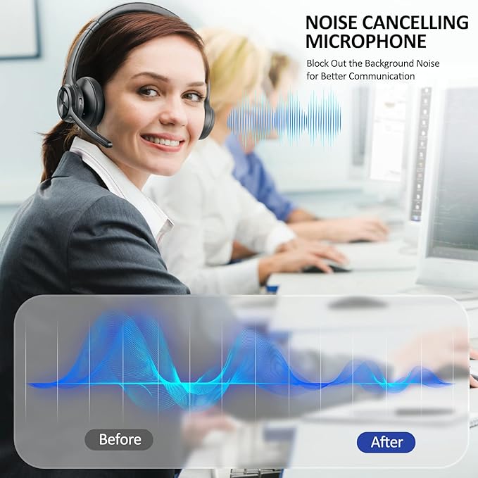 Bluetooth Headset V5.2, Wireless Headphones with Noise Cancelling Microphone, On Ear Wireless Headset for Cell Phones Laptop Computer