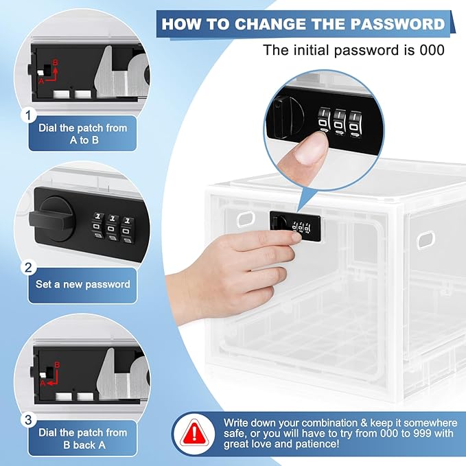 Medicine Lock Box for Safe Medication, Premium Material Lockable Storage Box Locking Organizer Bin with Combination Code for Fridge Food/Snacks/Phone/Tablet Jail/Home/Office Storage Lockers
