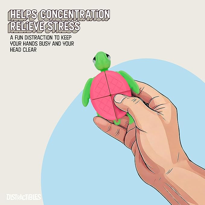 Distractible Turtle Fidget Toy, Articulating Design with Shell Clickers, Pocket-Sized & Durable, Sensory, Stress Relief, ADHD, Autism & Stim (Green-Pink)