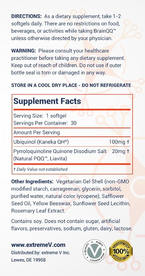 BrainQQ Get Smart! Enhanced HIGH Absorption Nootropic Brain Formula-Concentration, Focus, Clarity & Memory Peak Performance. 100mg of Ubiquinol (QH) Plus Natural PQQ 20mg
