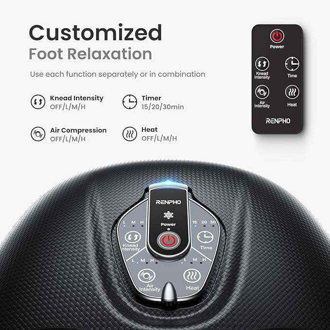 RENPHO Foot Massager Machine with Heat [2025 Upgraded], Shiatsu Foot Massager for Plantar Fasciitis, Birthday Gifts for Women, Wireless Control, D003R-BK