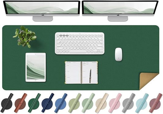 Large Non-Slip PU Leather Office Mat for Home & Office, 55'' x 17'', Laptop Desk Blotter Pad for Mouse and Keyboard, Dark Green