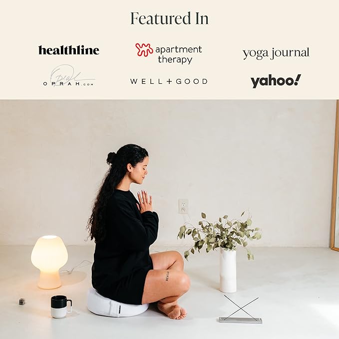 Mindful & Modern Large Meditation Cushion | Zafu Yoga Bolster Meditation Floor Pillow Seat | Buckwheat Hull Filled Crescent Shaped Cushion with Removable Washable Cover + Carry Handle