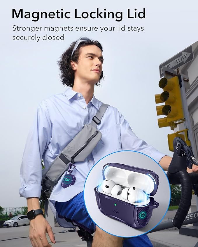 ESR for AirPods Pro 3 Case (2025), Compatible with Airpods Pro 3rd Generation Case (USB-C Cable), Magnetic Lid, MagSafe Ready, Powerful Drop Protection, Cyber Series, Purple