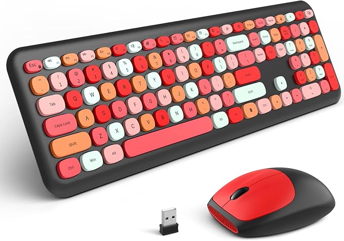 MOFii Computer Wireless Keyboard Mouse Combo, Full-Sized Office Keyboard, USB 2.4GHz Connection and Optical Mouse for PC Laptop Desktop Windows (Black-Colorful)