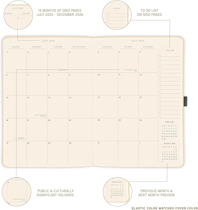 Graphique 2026 Apollo Business Planner | 18 Month Organizer, July 2025 - Dec. 2026 | Weekly & Monthly Spreads | To-Do List & Note Pages | Pen Loop | Vegan Leather | Gold | 8” x 10”
