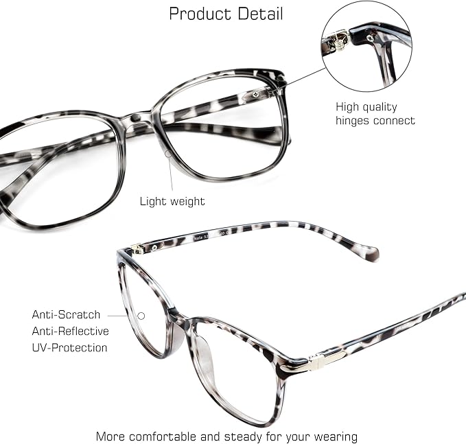 VisionGlobal Blue Light Blocking Glasses for Women/Men, Anti Eyestrain, Computer Reading, TV Glasses, Stylish Square Frame, Anti Glare(Leopard,+2.75 Magnification)