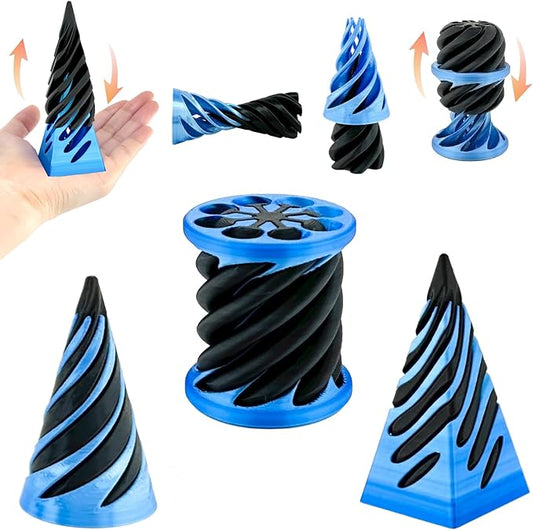 3 Pack Spiral Cone Fidget Toy, Pyramid Passthrough Sculpture, Mini Cones Pass Through Pyramid Fidget Toy for Stress and Anxiety Relaxing (Blue)