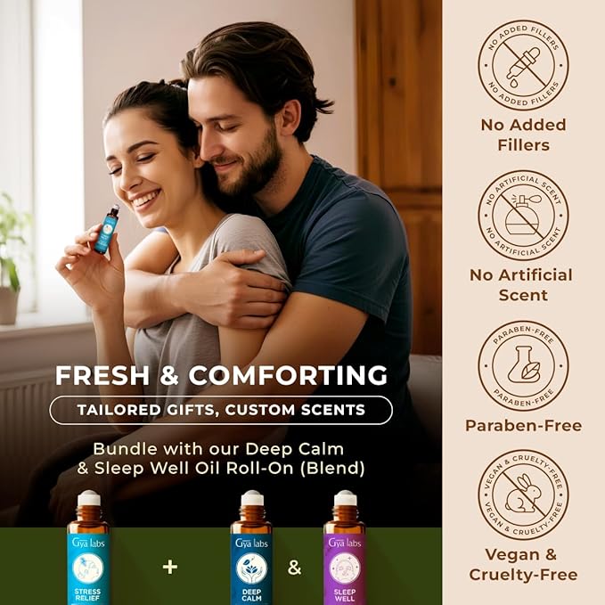 Gya Labs Stress Relief Essential Oil Roll on - Relaxing Gifts for Women & Men, 100% Pure Natural Essential Oil Roller, Blend with Ylang Ylang, Orange, Geranium & Lemongrass, Travel Size (0.34 Fl Oz)