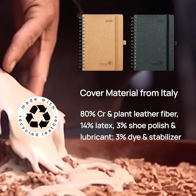 POPRUN 2026 Daily Planner One Page A Day - [5.75" x 8.5"-100% Recycled Materials Spiral Soft Cover] - 2026 Agenda with Monthly Calendar, Folded Inner Pocket - Desert Brown