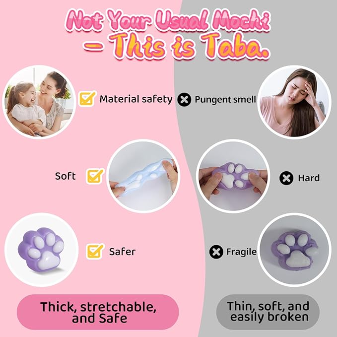 Taba Squishy Paw Gift Box, Cat Paw Squeeze Toys, Handmade Cute FuFu Squishies, Sticky Squishy Cat Paw Fur Ball, Kitty Paw Stress Relieving Fur Toys, YoYo Funny Fidget Toys for Gift, Kids-Purple&White