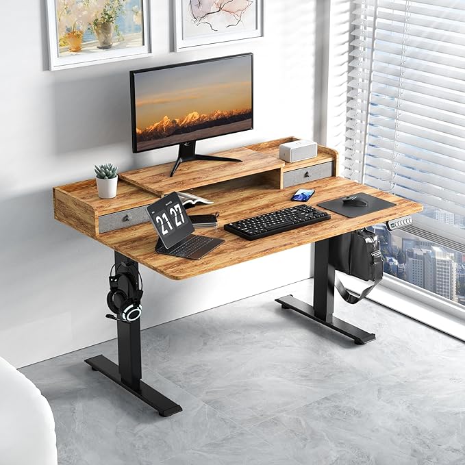 48 x 30 Inch Electric Standing Desk with 2 Drawers, Adjustable Height Widened Stand Up Desk with Storage, Sit to Stand Ergonomic Workstation for Home Office, Light Rustic