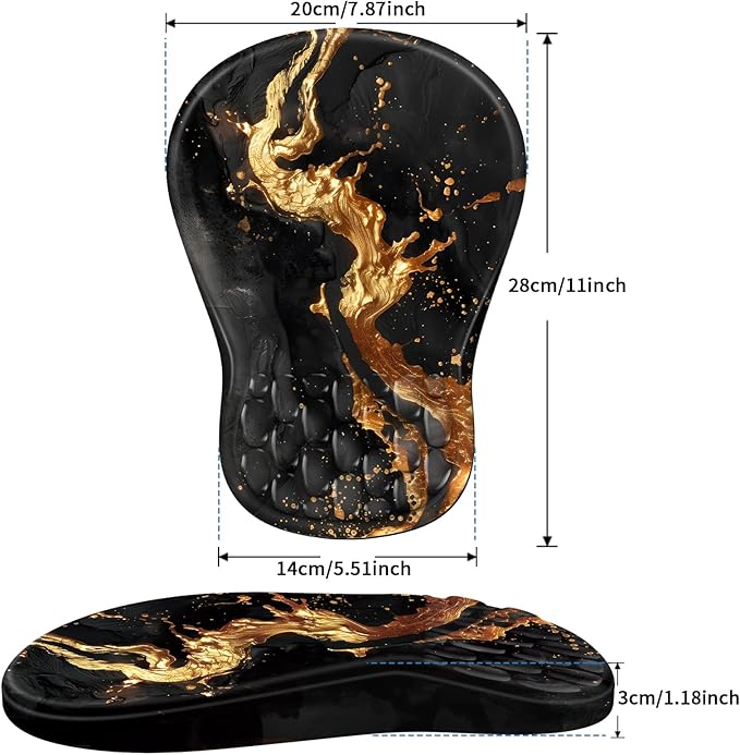 Ergonomic Mouse Pad with Wrist Rest Support, Mousepad with Comfortable Memory Foam Wrist Rest and Non-Slip PU Base for Pain Relief, Computer, Laptop, Office, Home (Gold)