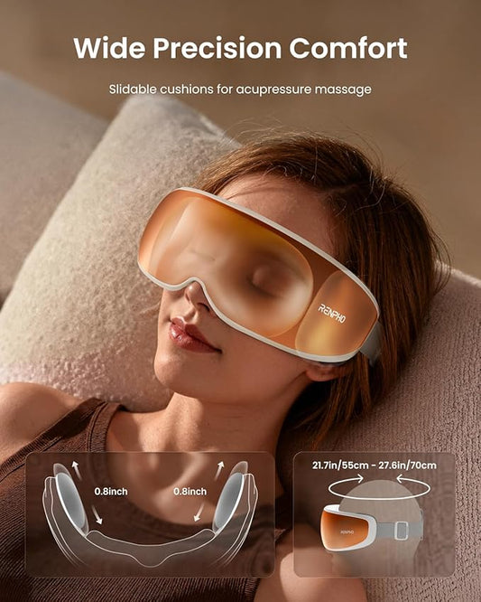 RENPHO Eyeris Calina Eye & Temple Massager for Migraines, Voice Control Smart Migraine Massager, Slidable Temple Massage Cushions, Heated Eye Mask Improve Sleep Stress Relief, Gifts for Women