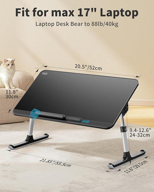 SAIJI Leather Laptop Bed Tray Table, Adjustable Laptop Stand with Removable Stopper, Portable Lap Desks with Foldable Legs, Notebook Stand Breakfast Reading Desk for Sofa Couch((Medium, Black)