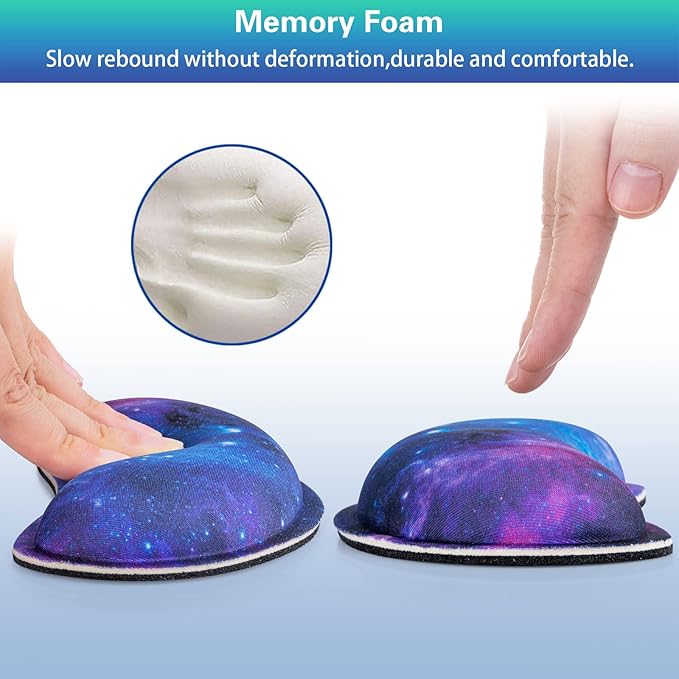 Mouse Wrist Rest, Canjoy 2 Pack Memory Foam Soft Fabric Mouse Wrist Rest Pad Support Cushion with Anti-Skid Rubber Base,Ergonomic Pain Relief Mouse Hand Rest (Blue Galaxy)