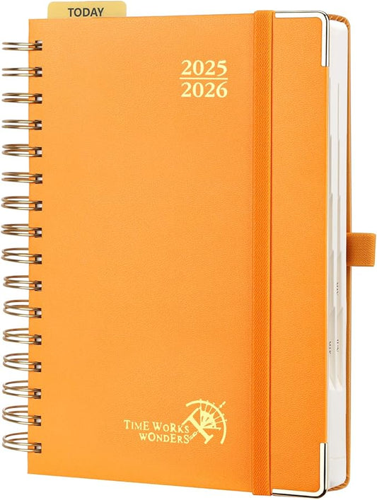 POPRUN Academic Daily Planner 2025-2026 One Page A Day - [5.75" x 8.5"- Spiral Hard Cover], Appointment Book (July 2025 - June 2026) with Monthly Calendar - Orange