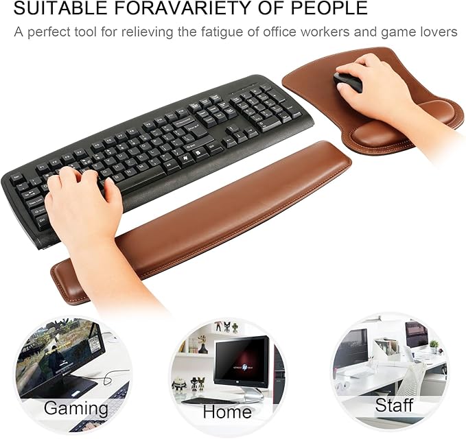 RICHEN Keyboard Wrist Rest Pad and Mouse Wrist Rest Support Mouse Pad Set,Sturdy & Comfortable & Lightweight for Easy Typing & Pain Relief-Ergonomic Support (Brown)