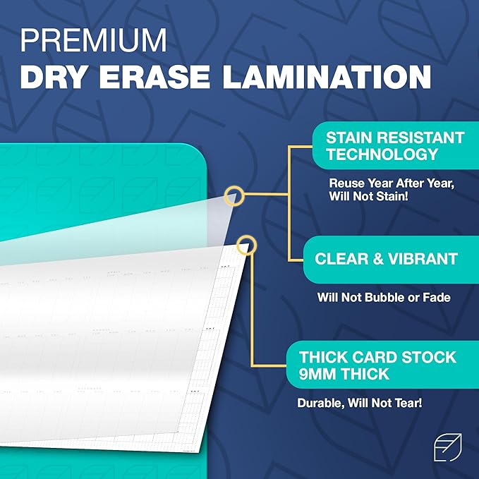 Large Dry Erase Calendar for Wall, 38" x 60" - Undated, Yearly, Reusable - Full 12 Month Year - Includes Markers, Eraser & Accessories