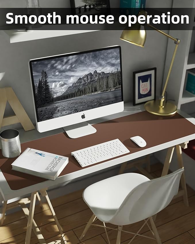 Large Leather Desk Pad Protector, Office Mat, Mouse Pad, Non-Slip Blotter, Laptop Pad, Waterproof Writing Pad for Office & Home (Brown, 48" x 24")