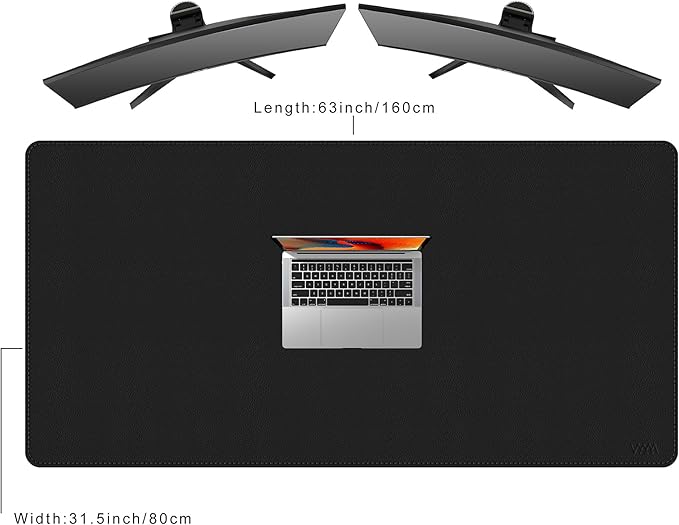 Vyaaa Leather Desk Mat, 63” x 31.5” Leather Desk Pad Protector, Waterproof Extra Large Desk Mat, Large Mouse Pad，Desk Mats on top of Desks for Home or Office (Black)
