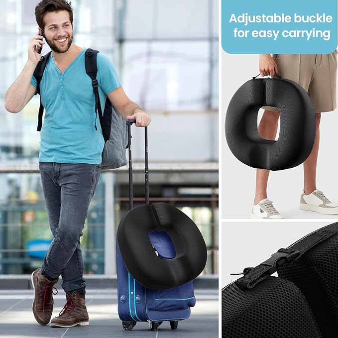 Benazcap Donut Pillow Seat Cushion for Tailbone Pain Relief, Strong Support Memory Foam Hemorrhoid Pillow by Ergonomic for Coccyx, Sciatica, Pregnancy, Postpartum