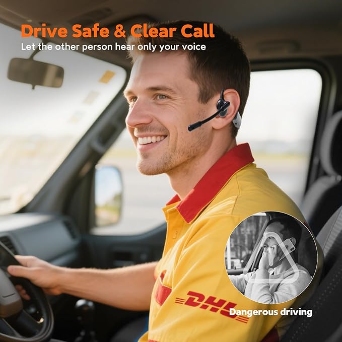 Pilot P200b Pro Bluetooth Wireless Open Ear Noise Cancelling Headphones, 50dB ENC Call Noise Elimination, Computer Headset with Boom Microphone and Mute Button for Work and Calls(No Dongle)