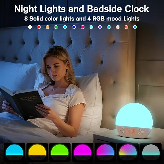 Sunrise Alarm Clock for Heavy Sleepers Adults,Digital Alarm Clocks Bedside Dimmable Night Light,White Noise Sound Machine 30 Soothing Sounds, Wake Up Light Alarm Clocks for Bedrooms,Ideal for Gift