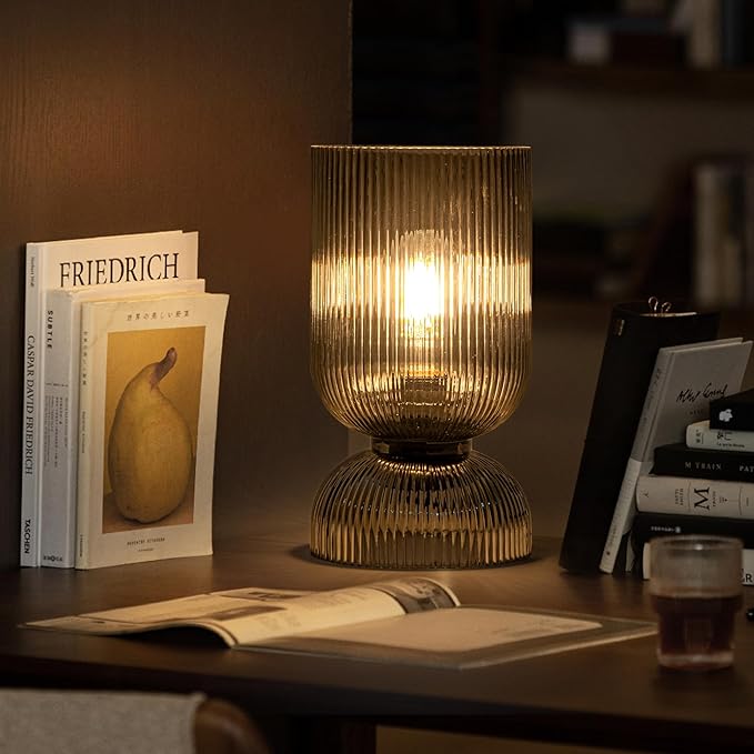 Modern Table Lamp,Glass Mid Century Lamp with Smoky Gray Glass Shade, Bedside Lamp with On/Off Switch, Minimalist Nightstand Lamp for Bedroom, Living Room, Office (Bulb not Included)