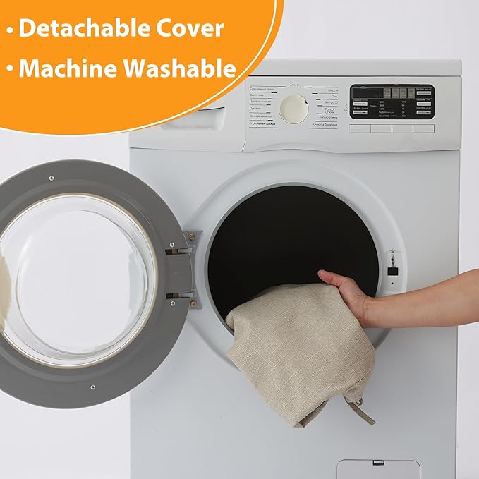 Chair Cushions for Dining Chairs, 2" Thick Seat Cushions for Kitchen Chairs, D-Shaped Chair Pads with Washable Cover, Ties and Non Slip Backing, 17'' x 16'', Set of 6, Beige