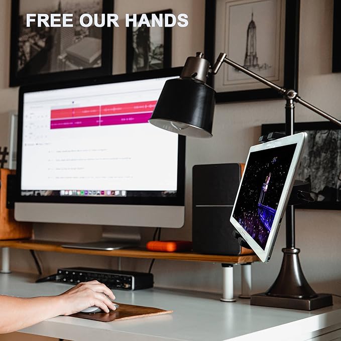 Timewall Tablet Phone Mount with Clamp, Universal iPad iPhone Holder Stand for Spin Bike, Stationary Exercise Bicycle, Treadmill, Elliptical, Mic Stand, Boat, Handlebar, Fits 5-12.9" Tab Phone