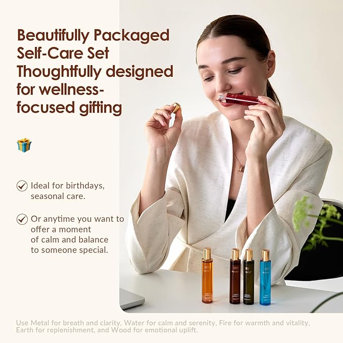 Essential Oil Roller Set – 5-Element Aromatherapy for Women – Botanical Skin & Mood Rituals with Squalane & Vitamin E – Calm, Clarity, Energy, Balance & Glow – 0.5 Fl Oz (Pack of 5)