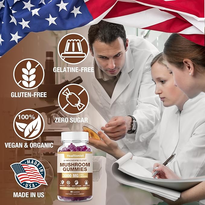 2 Packs Mushroom Complex Gummies 10 Blend - Lion's Mane Gummies for Adults, Cordyceps, Shiitake, Reishi, Chaga - Brain, Immune Support & Stress Relief, Energy, Mushroom Supplement for Men & Women