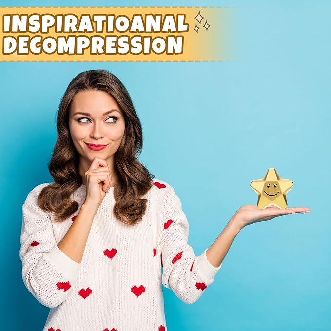 Deekin 36 Pieces Star Stress Balls Mini Foam Ball Stress Relief Toys for Teens and Adults Student Bag Fillers, Gold(Smile,1.6 Inch)