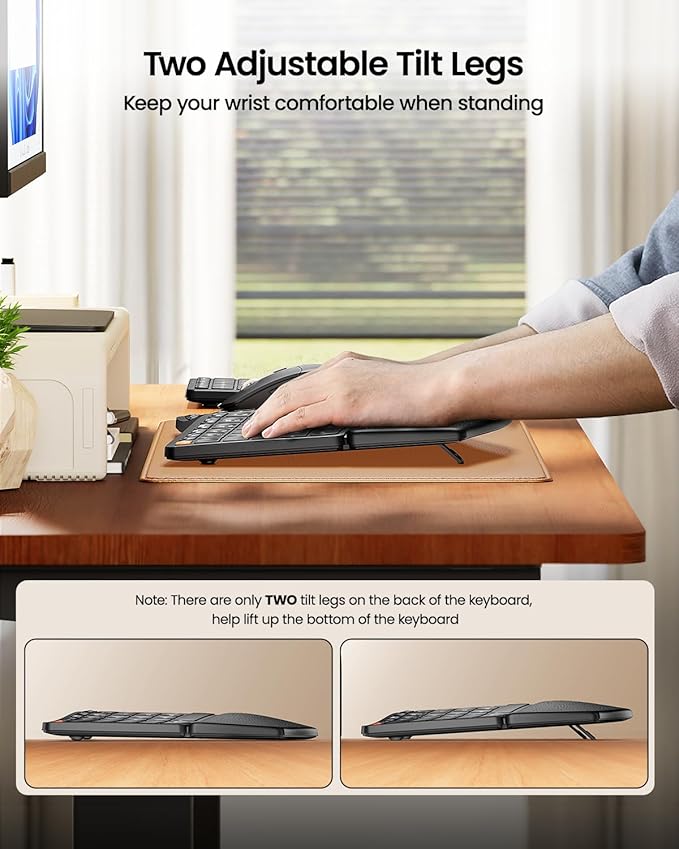 ProtoArc Ergonomic Keyboard Mouse, EKM04 2.4GHz Wireless Ergo Keyboard Mouse Combo with Separate Numeric Keypad, Split Design, Hard Wrist Rest, Rechargeable, for Windows Desktop/PC/Laptop