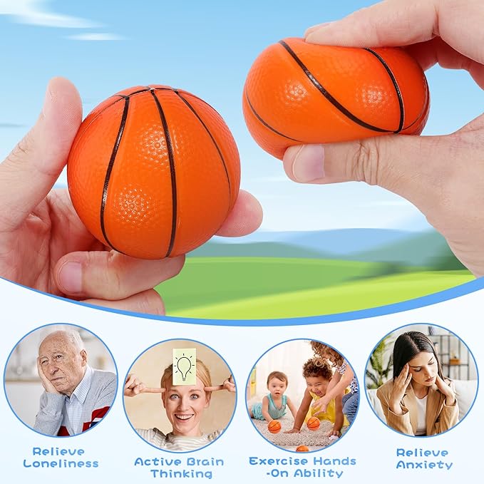 20 Pcs Basketball Stress Ball,2.5 in Foam Squeeze Balls,Mini Basketball Stress Balls for Anxiety Relief,Relaxation,Small Sports Balls for Party Carnival Reward Basketball Sports Themed Party