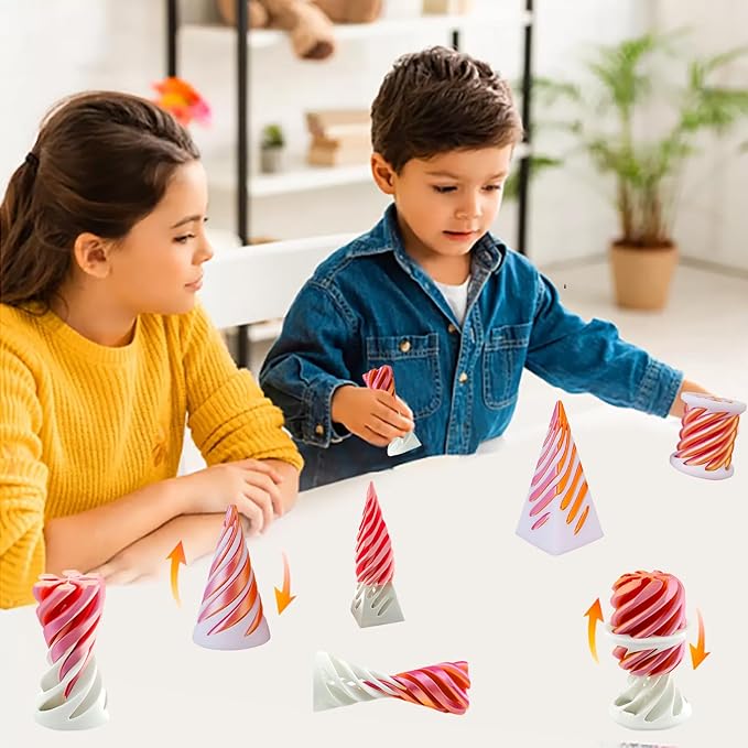 3 Pack Spiral Cone Fidget Toy, Pyramid Passthrough Sculpture, Mini Cones Pass Through Pyramid Fidget Toy for Stress and Anxiety Relaxing (Purple Green)