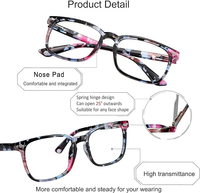 YEIN Bifocal Reading Glasses with Blue Light Blocking Lenses, Bifocal Reader for Women, Vintage Square frame with Spring Hinge (+0.00/+1.00 magnification)